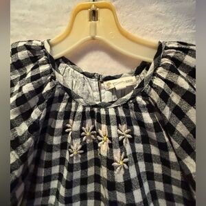 Black and white gingham smocked shirt